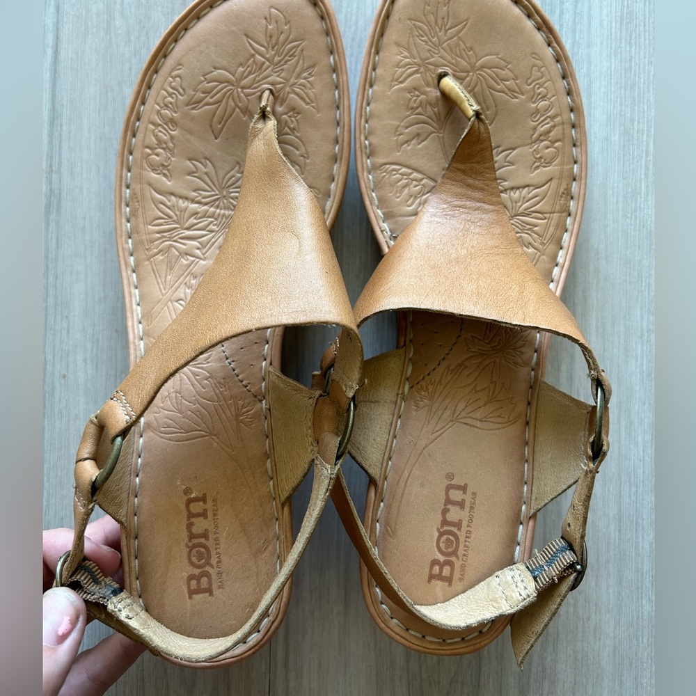 Born Tan Leather Galley Cliffside Slingback Thong Sandals - Picture 9 of 10